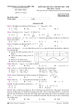 Đề kiểm tra học kì 1 Toán 12 năm 2019 – 2020 sở GD&ĐT Bến Tre