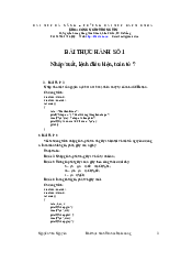 Bài thực hành số : Nhập/xuất, lệnh điều kiện, toán tử ? Kỹ thuật lập trình | Đại học Bách Khoa, Đại học Đà Nẵng