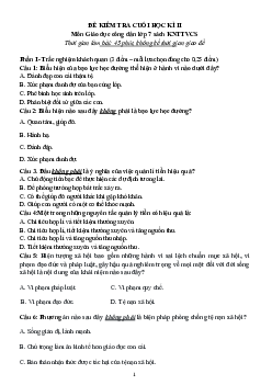 Đề thi học kì 2 môn Giáo dục công dân 7 năm 2022 - 2023 sách Kết nối tri thức với cuộc sống - Đề 3