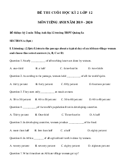 TOP 20 đề thi học kì 2 lớp 12 môn tiếng Anh có đáp án