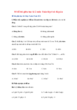 Bộ đề thi giữa học kì 2 môn Toán lớp 5 có đáp án