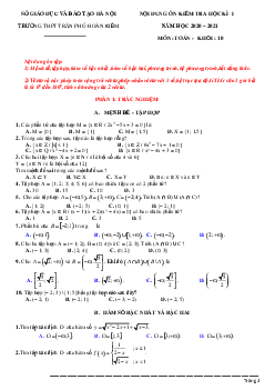 Nội dung ôn tập học kì 1 Toán 10 năm 2020 – 2021 trường THPT Trần Phú – Hà Nội