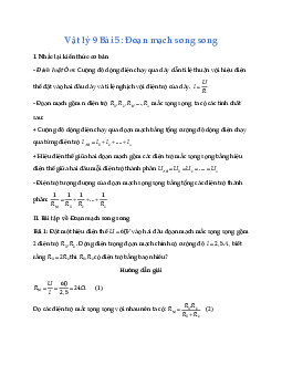 Bài tập Vật lý 9 Bài 5: Đoạn mạch song song