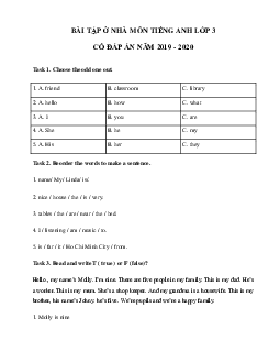 Phiếu bài tập ở nhà tiếng Anh lớp 3 - Ngày 13/03