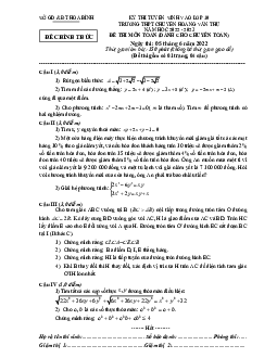 Đề thi vào 10 môn Toán (chuyên) 2022 – 2023 trường chuyên Hoàng Văn Thụ – Hoà Bình