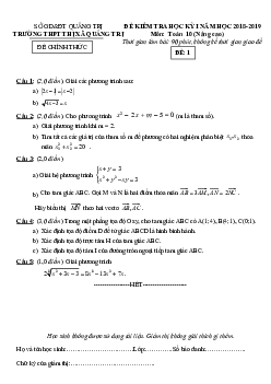 Đề thi HK1 Toán 10 năm học 2018 – 2019 trường THPT Thị Xã Quảng Trị