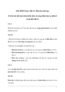 Giải KHTN 8 Bài 13: Phân bón hóa học | Cánh diều