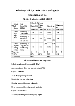 Đề thi học kì 1 Hoạt động trải nghiệm 7 Chân trời sáng tạo năm học 2023 - 2024
