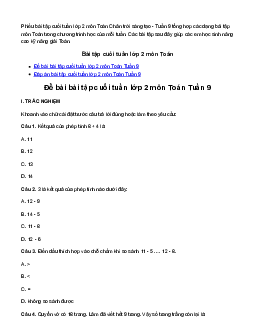 Phiếu bài tập cuối tuần lớp 2 môn Toán Chân trời sáng tạo - Tuần 9