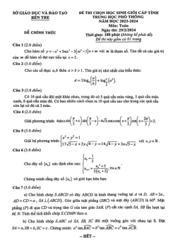 Đề học sinh giỏi cấp tỉnh Toán THPT năm 2023 – 2024 sở GD&ĐT Bến Tre