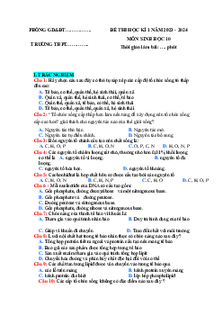 Đề thi học kì 1 môn Sinh học 10 năm 2023 - 2024 sách Cánh diều đề 1