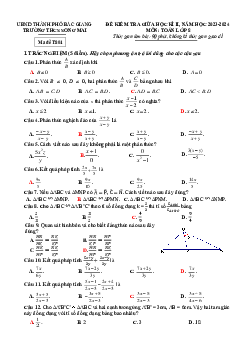 Đề thi giữa học kì 2 Toán 8 năm 2023 – 2024 trường THCS Song Mai – Bắc Giang