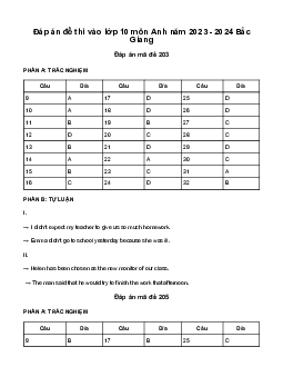 Đề thi vào 10 môn Tiếng Anh năm 2023 - 2024 sở GD&ĐT Bắc Giang