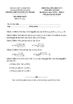 Đề giữa kỳ 2 Toán 11 năm 2022 – 2023 trường THPT Nguyễn Tất Thành – TP HCM
