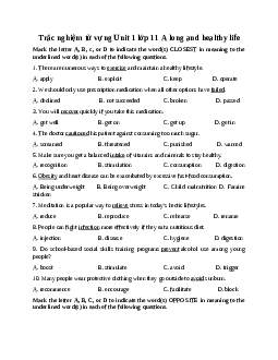 Trắc nghiệm ngữ pháp Unit 1 A long and healthy life | Tiếng Anh 11 Global Success