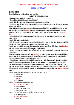 Đề thi giữa học kì 1 môn Ngữ văn lớp 7 năm 2023 - 2024 CD - Đề 2