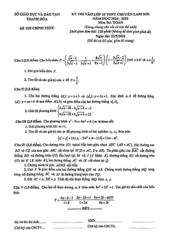 Đề thi vào lớp 10 môn Toán năm 2024 – 2025 trường chuyên Lam Sơn – Thanh Hóa