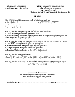 Đề thi khảo sát chất lượng đầu năm học 2014-2015 lớp 11 trường THPT Văn Quán, Vĩnh Phúc môn Toán | Kết nối tri thức