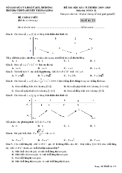 Đề thi HKI Toán 12 năm 2019 – 2020 trường chuyên Thăng Long – Lâm Đồng