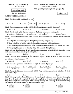 Đề thi HK1 Toán 11 năm học 2019 – 2020 sở GD&ĐT Quảng Nam
