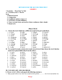 Đề cương ôn tập học kỳ 2 Tiếng Anh 8 năm học 2022-2023