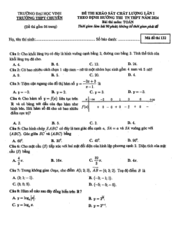 Đề KSCL Toán lần 1 thi TN 2024 trường THPT chuyên ĐH Vinh – Nghệ An