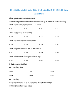 Đề thi giữa học kì 2 lớp 1 năm 2023 - 2024 | Toán 1 | Cánh diều | đề 1