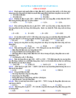 Bài tập trắc nghiệm môn vật lý 9 Bài 12 Công suất của dòng điện (có đáp án)