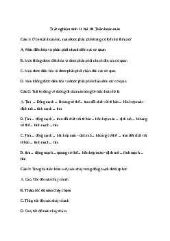 Trắc nghiệm Sinh học 11 Bài 18| Kết nối tri thức
