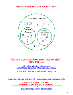 Ôn tập vận dụng cao tổng hợp số phức thi TN THPT 2023 môn Toán