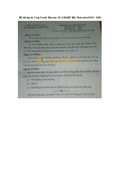 Đề thi học kì 1 lớp 9 môn Hóa học Sở GD&ĐT Bắc Ninh năm 2019 - 2020