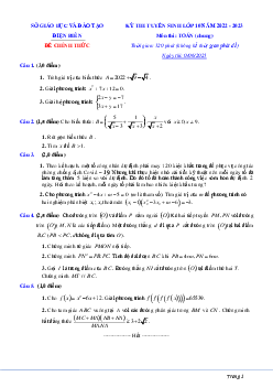 Đề tuyển sinh lớp 10 môn Toán (chung) năm 2022 – 2023 sở GD&ĐT Điện Biên