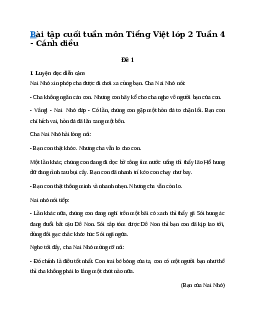 Bài tập cuối tuần lớp 2 môn Tiếng Việt Cánh Diều - Tuần 4