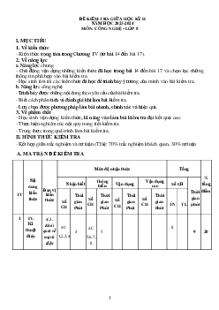 Đề thi giữa học kì 2 môn Công nghệ 8 năm 2023 - 2024 sách KNTT - Đề 3