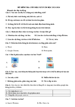 Đề thi học kì 1 môn Tin học 4 năm 2023 - 2024 sách Chân trời sáng tạo | đề 2