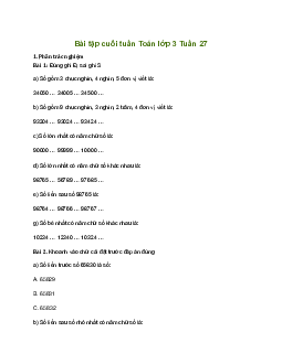 Bài tập cuối tuần lớp 3 môn Toán Cánh Diều - Tuần 27