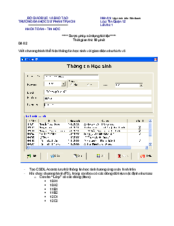 Đề thi môn Lập trình Windows | Đại học Sư phạm Thành phố Hồ Chí Minh