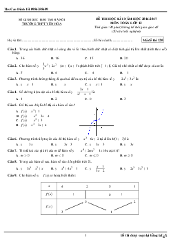 Đề thi HK1 Toán 12 năm học 2016 – 2017 trường THPT Yên Hòa – Hà Nội