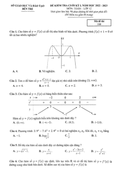Đề kiểm tra cuối kỳ 1 Toán 12 năm 2022 – 2023 sở GD&ĐT Bến Tre