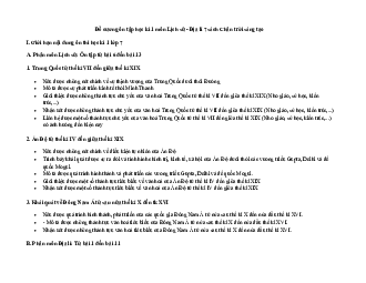 Đề cương ôn tập học kì 1 môn Lịch sử - Địa lí 7 sách Chân trời sáng tạo