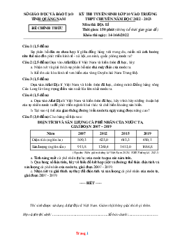 Đề thi tuyển sinh lớp 10 vào Trường THPT Chuyên năm 2022-2023 môn Địa Lí Sở GD Quảng Nam (có lời giải)