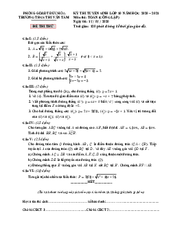 Đề thi thử vào 10 năm 2020 – 2021 môn Toán trường THCS Thi Văn Tám – Long An