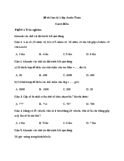 Đề thi Toán lớp 3 học kì 1 - Đề 4 | Cánh Diều năm 2022 - 2023