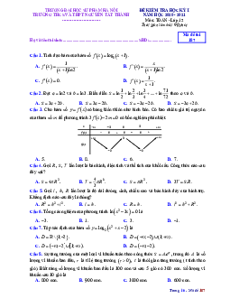 Đề thi HK1 Toán 12 năm 2020 – 2021 trường Nguyễn Tất Thành – Hà Nội