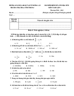 Đề kiểm tra cuối học kì 2 môn Toán lớp 4 năm học 2014-2015 trường TH&THCS Vĩnh Trung, Quảng Ninh