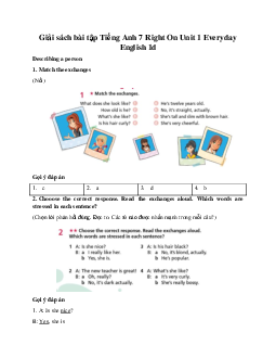 Giải sách bài tập Tiếng Anh 7 Right On Unit 1 Everyday English 1d