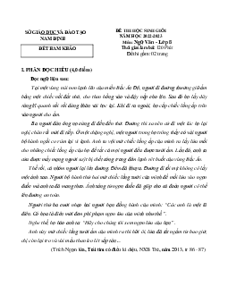 Đề thi HSG Ngữ văn 8 Nam Định 2022-2023 tham khảo (có đáp án)