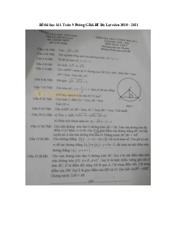 Đề thi học kì 1 Toán 9 Phòng GD&ĐT Đà Lạt năm 2020 - 2021