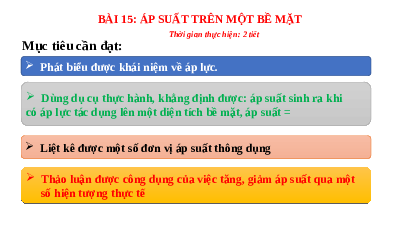 Giáo án điện tử Khoa học tự nhiên 8 Bài 15 Kết nối tri thức: Áp suất trên một bề mặt