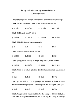 Phiếu bài tập cuối tuần lớp 3 môn Toán - Tuần 26 (cơ bản) | Kết nối tri thức